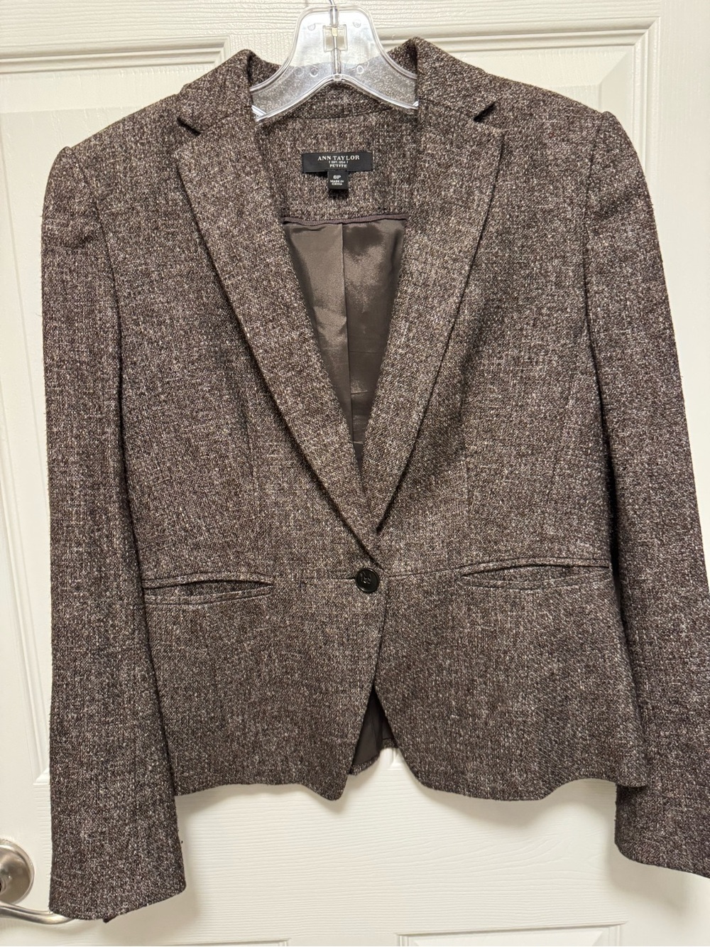 Ann Taylor Petite Speckled Brown Tweed Jacket